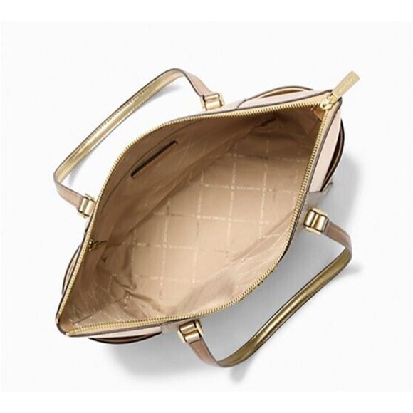 New Michael Kors Charlotte Large Signature Logo and Metallic Tote Bag Pale Gold - Picture 3 of 3